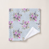 Blauw Witte Stip Paarse Waterverf Bloem Bad Handdoek (Wasdoekje)