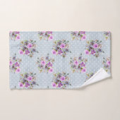 Blauw Witte Stip Paarse Waterverf Bloem Bad Handdoek (Handdoek)