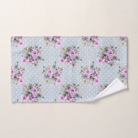 Blauw Witte Stip Paarse Waterverf Bloem Bad Handdoek (Handdoek)