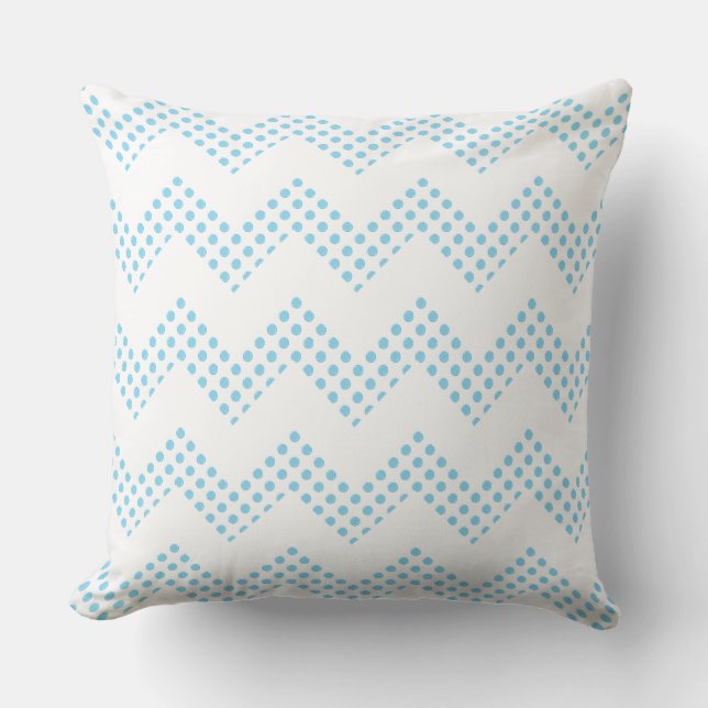 Blauw Witte Stippen Chevron Sierkussen (Voorkant)