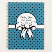 Blauw-witte stippen met boog gepersonaliseerd planner (Voorkant)
