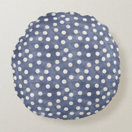 Blauw Witte Stippen Rond Kussen