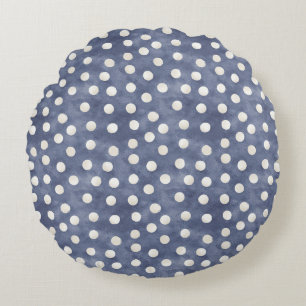 Blauw Witte Stippen   Rond Kussen