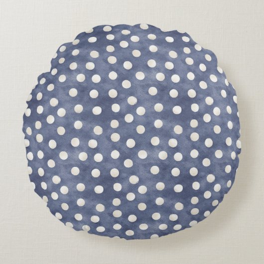 Blauw Witte Stippen   Rond Kussen (Voorkant)