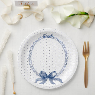 Blauw Witte Stippen Vintage Elegant  Papieren Bordje