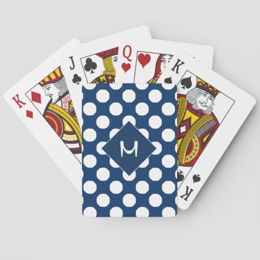 Blauw Witte Stippenpatroon Monogram Pokerkaarten (Achterkant)