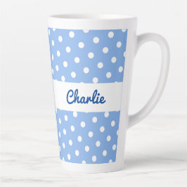 Blauw Witte Stippenpatroon Retro Gepersonaliseerd Latte Mok