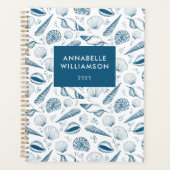 Blauw-witte strand met schelpen planner (Voorkant)
