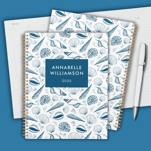 Blauw-witte strand met schelpen planner