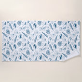 Blauw-witte strand met schelpen strandlaken (Voorkant)