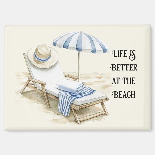 Blauw Witte Strandparasol Magneet (Voorkant)