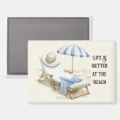 Blauw Witte Strandparasol Magneet (Voorkant / Achterkant)