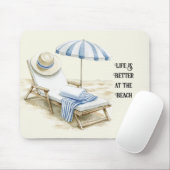 Blauw Witte Strandparasol Muismat (Met muis)
