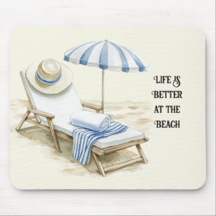 Blauw Witte Strandparasol Muismat