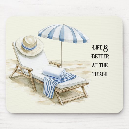Blauw Witte Strandparasol Muismat (Voorkant)