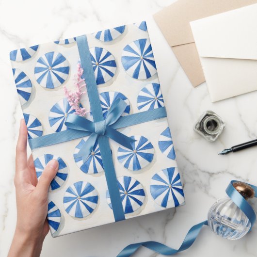 Blauw Witte Strandparasols Bruidsdouche Cadeaupapier (Geschenken)