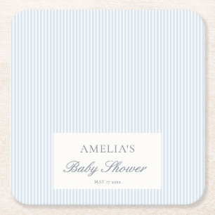 Blauw Witte Streep Custom Klassieke Baby Shower Kartonnen Onderzetters