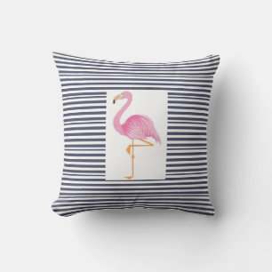 Blauw-witte streep flamingo kussen