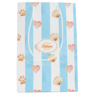 Blauw-witte streep - Harten, Poot, Print, Shell Medium Cadeauzakje