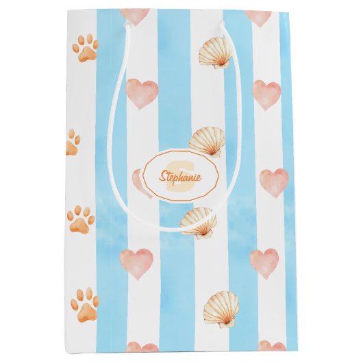 Blauw-witte streep - Harten, Poot, Print, Shell Medium Cadeauzakje (Voorkant)