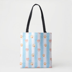 Blauw-witte streep - Harten, Poot, Print, Shell Tote Bag
