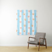Blauw-witte streep - Harten, Poot, Print, Shell Wandkleed (In situ)