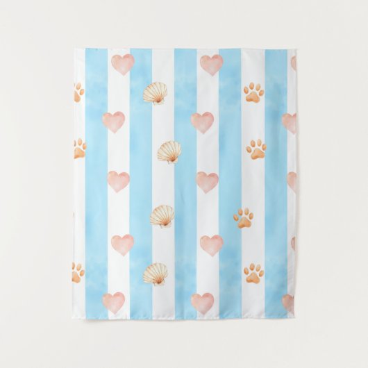 Blauw-witte streep - Harten, Poot, Print, Shell Wandkleed (Voorkant)