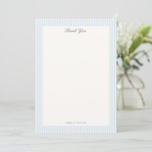 Blauw Witte Streep Klassieke Elegante Baby Shower Bedankkaart