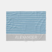 Blauw-witte streep met grijs gepersonaliseerd fleece deken (Voorkant (Horizontaal))