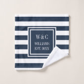 Blauw Witte Streep Persoonlijk Monogram Bad Handdoek (Wasdoekje)