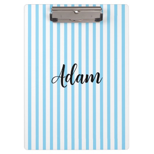 Blauw Witte Streep Script Naam Gepersonaliseerd Klembord (Voorkant)