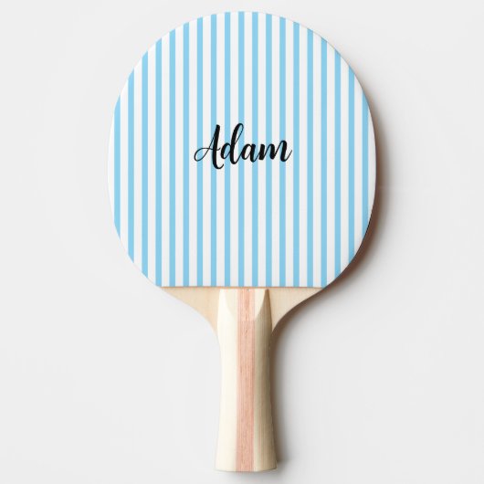 Blauw Witte Streep Script Naam Gepersonaliseerd Tafeltennisbatje (Voorkant)