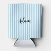 Blauw Witte Streep Script Naam Persoonlijk Blikjeskoeler (Voorkant)