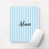 Blauw Witte Streep Script Naam Persoonlijk Muismat (Met muis)