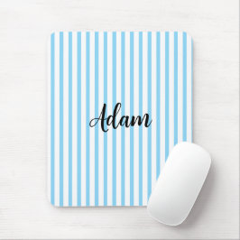 Blauw Witte Streep Script Naam Persoonlijk Muismat