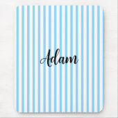 Blauw Witte Streep Script Naam Persoonlijk Muismat (Voorkant)