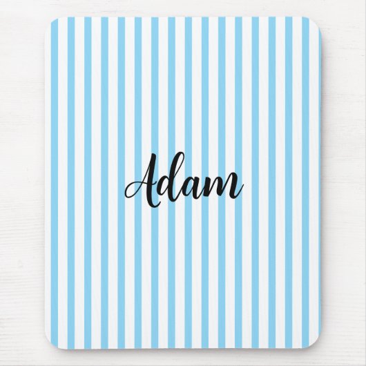 Blauw Witte Streep Script Naam Persoonlijk Muismat (Voorkant)