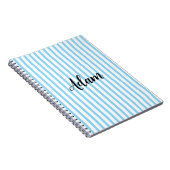 Blauw Witte Streep Script Naam Persoonlijk Notitieboek (Rechterzijde)