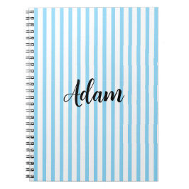 Blauw Witte Streep Script Naam Persoonlijk Notitieboek