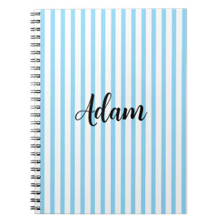 Blauw Witte Streep Script Naam Persoonlijk Notitieboek