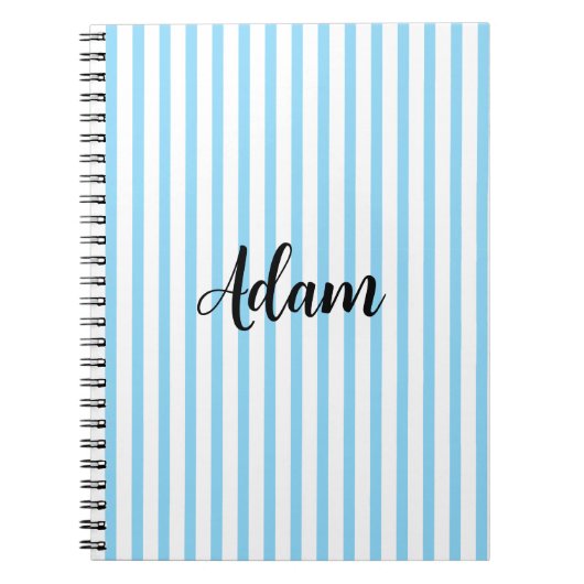 Blauw Witte Streep Script Naam Persoonlijk Notitieboek (Voorkant)