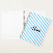 Blauw Witte Streep Script Naam Persoonlijk Planner (Display)