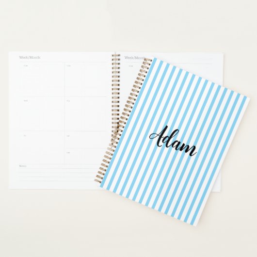 Blauw Witte Streep Script Naam Persoonlijk Planner (Display)