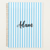 Blauw Witte Streep Script Naam Persoonlijk Planner (Voorkant)