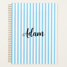 Blauw Witte Streep Script Naam Persoonlijk Planner