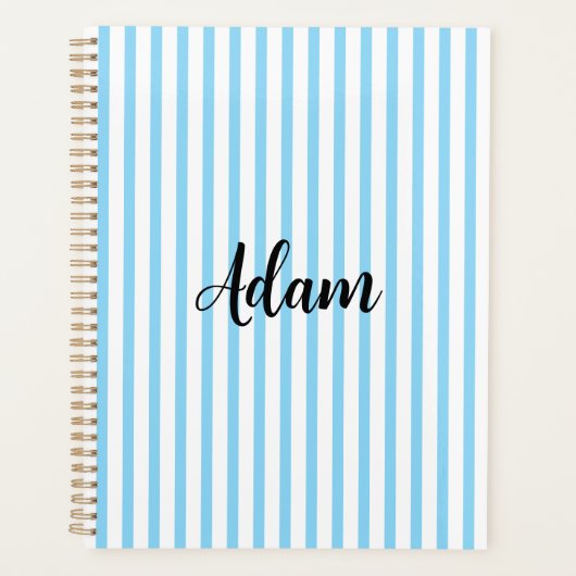 Blauw Witte Streep Script Naam Persoonlijk Planner (Voorkant)