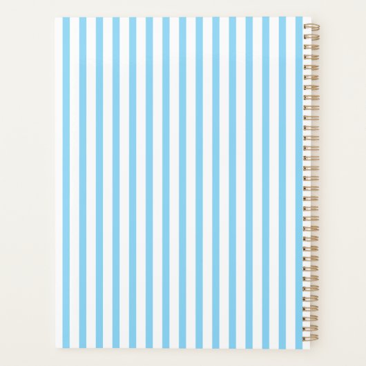 Blauw Witte Streep Script Naam Persoonlijk Planner (Achterkant)