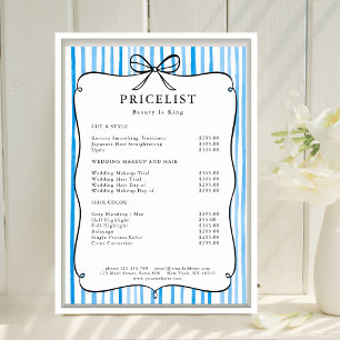 Blauw Witte Streep Vintage Boog Prijslijst Poster