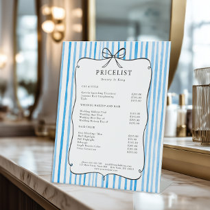Blauw Witte Streep Vintage Boog Prijslijst Reclamebord Met Voetstuk