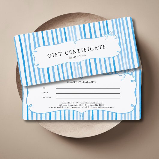 Blauw Witte Streep Vintage Strik Geschenkcertifica